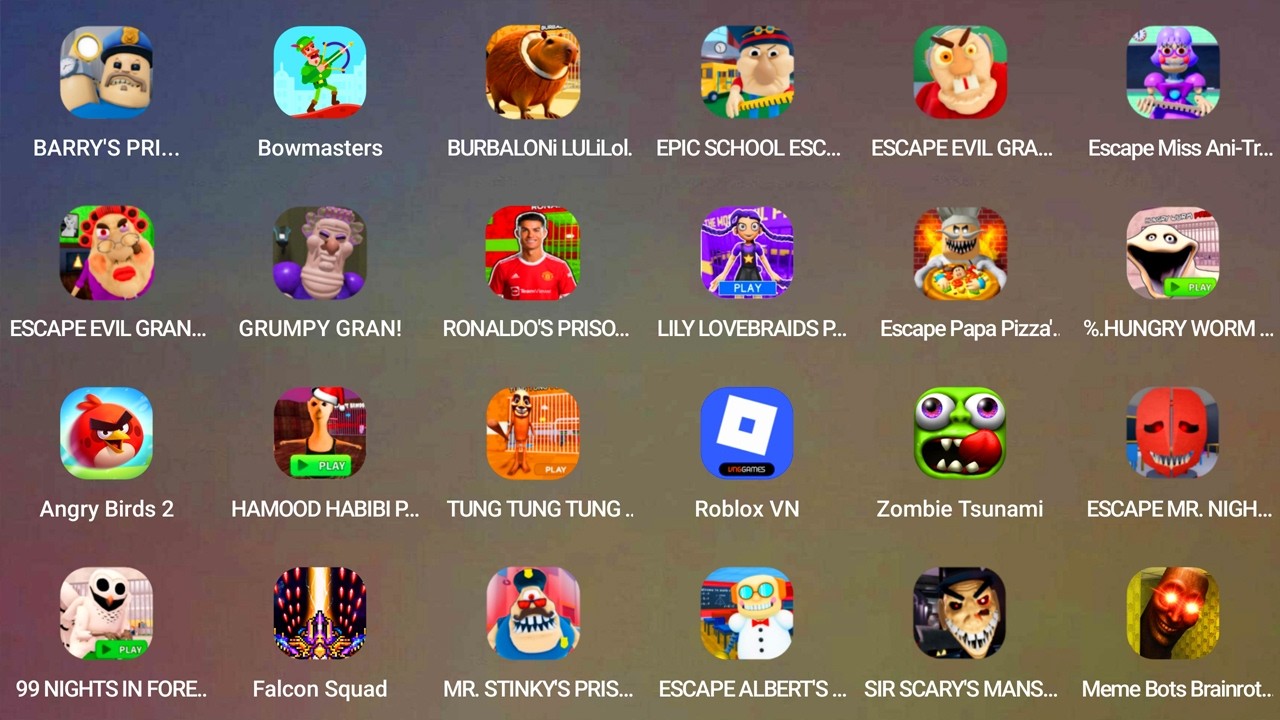 barry's prison run!,Escape The Pizzeria,Angry Birds 2,Garena Free Fire,The Baby in Yellow,Fish.IO,