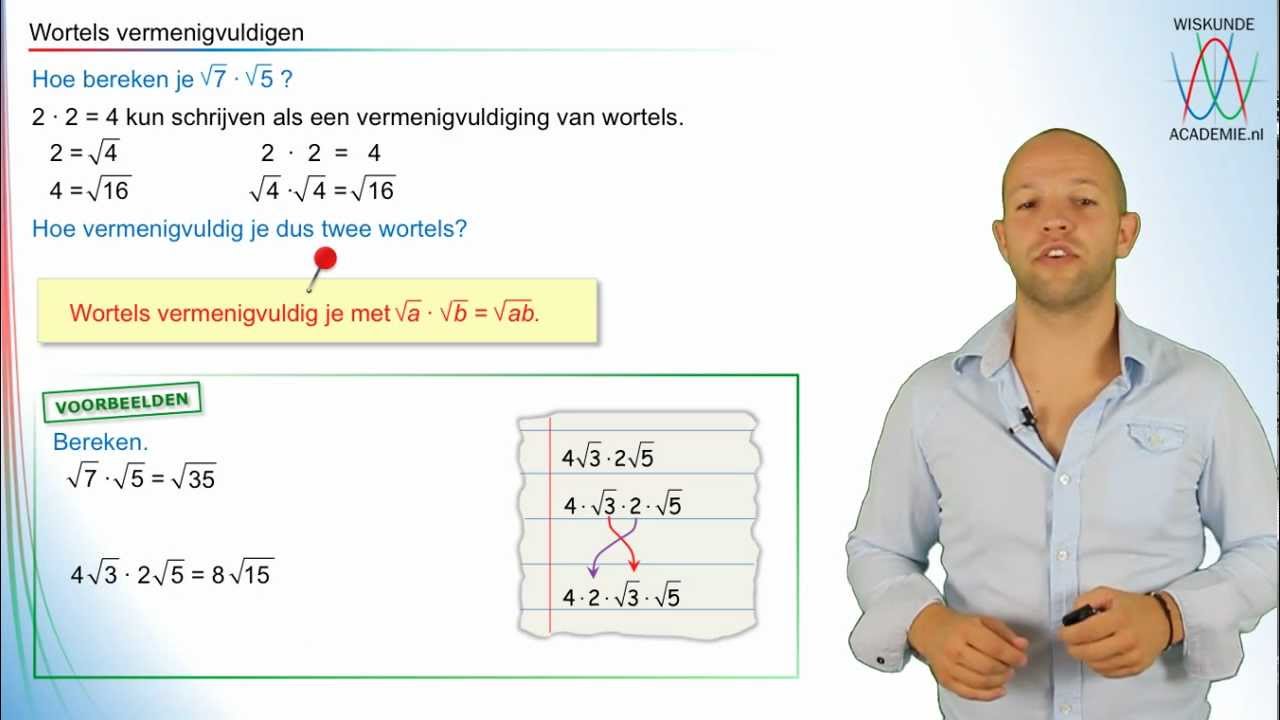 Wiskunde - wortels vermenigvuldigen - WiskundeAcademie.nl