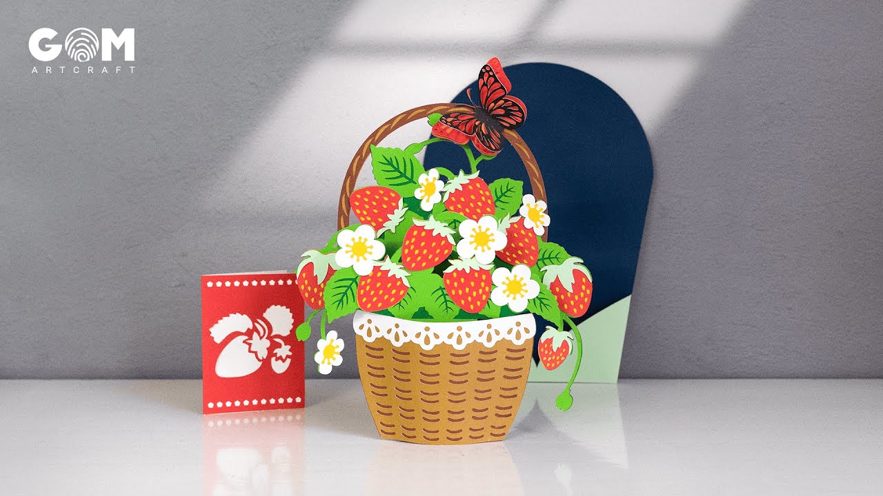 How to make Strawberry Basket Pop-up Card - DIY Flower Card #lemon #flowers #pop_up_card
