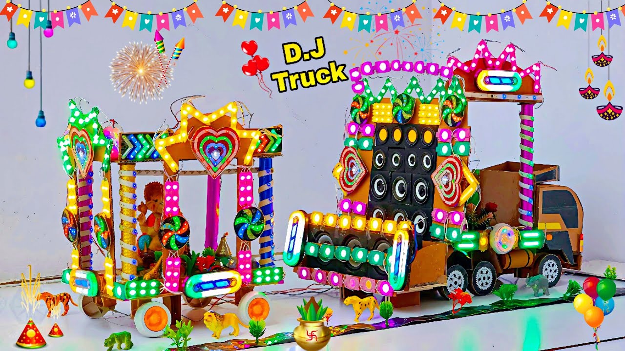 New Durga Ganpati Chaturthi Visarjan Mini DJ Truck At Home | Big DJ Truck Cardboard DJ Light HD Song