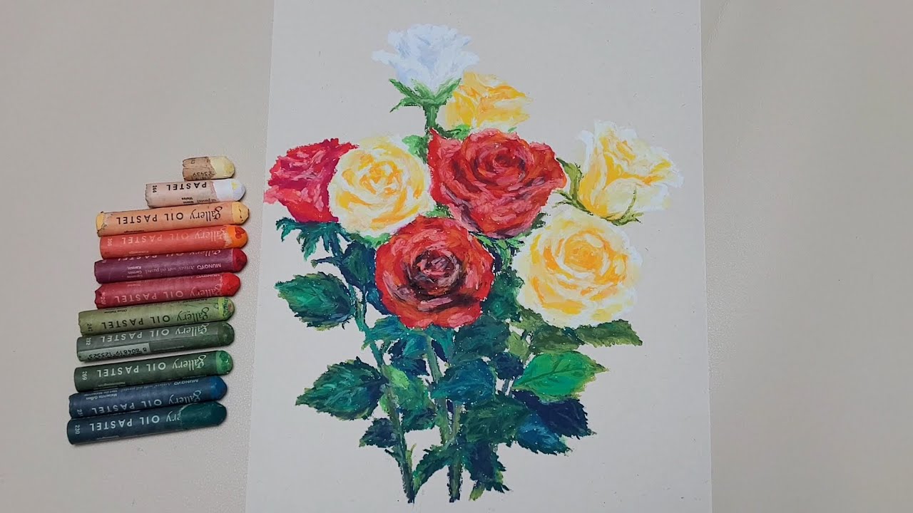 Drawing Roses with Oil Pastels | 오일파스텔로 장미 그리기