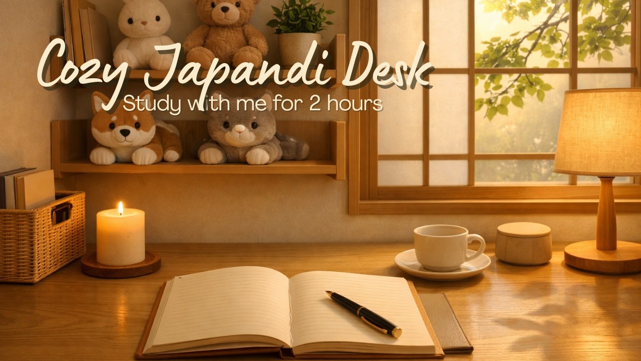 Cozy Japandi Study Desk POV ☕ Cute Plushies, Soft Lofi & Ambience (2 Hours) #CozyStudy #StudyWithMe
