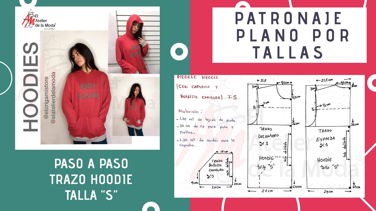 Trazo de polera con capucha y bolsillo canguro / Hoddie talla S / Paso a paso / Diy