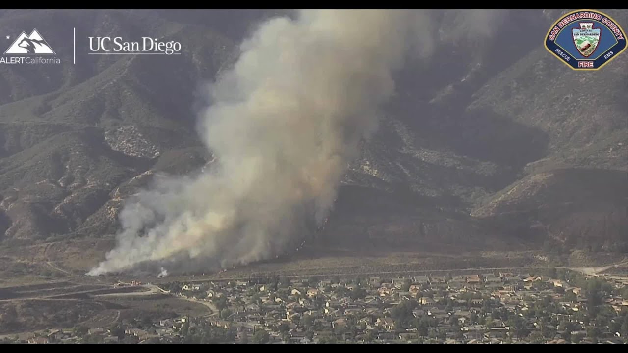 Wildfire burning on hillside near Cal State San Bernardino