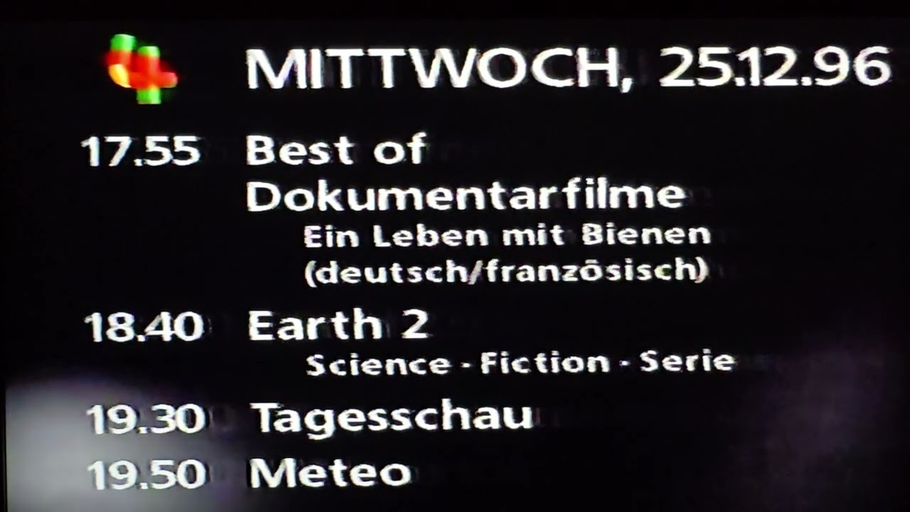Meteo Logo/Progmmtafeln SF DRS und Schweiz 4/Sendeschluss vom 25.12.96/Testbild GGA Reinach 