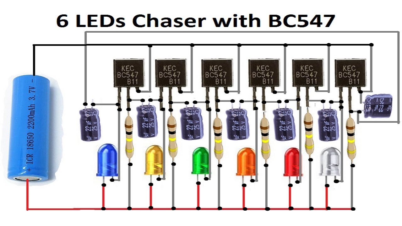 6 LEDS Chaser with Transistors BC547