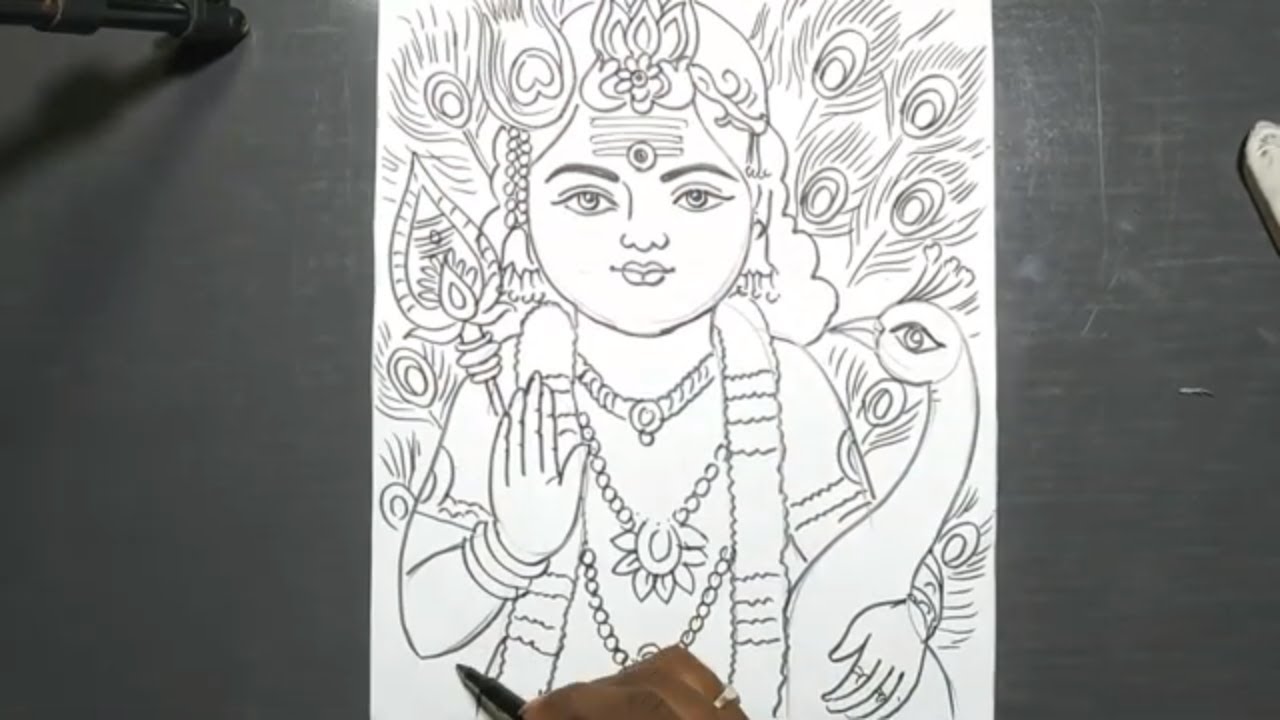 very easy line art lord kartikeya,how to draw murugan subramaniyam swamy,kartik thakur drawing