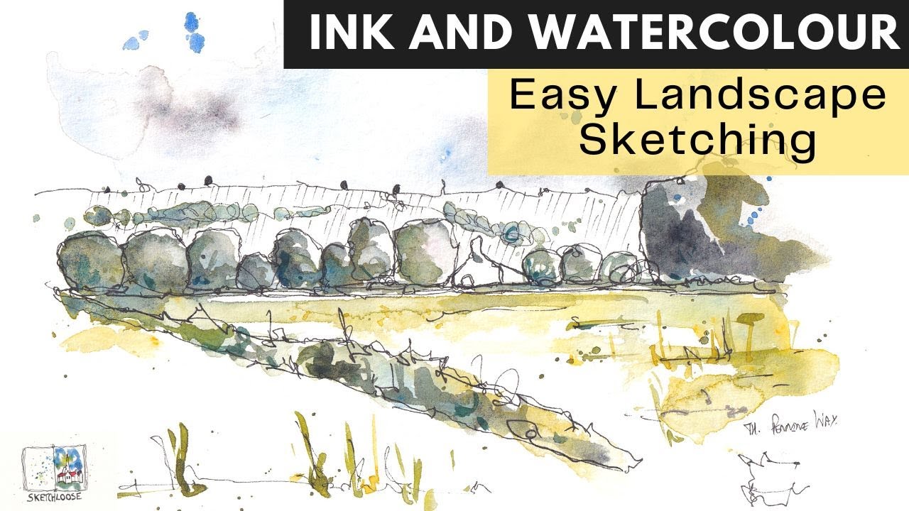 Simple Watercolour and Ink Landscape Painting - Follow Along Tutorial for Beginners