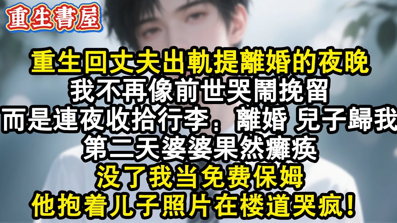 【重生爽文】重生回丈夫出軌提離婚的夜晚，我不再像前世哭鬧挽留，而是連夜收拾行李：“離！兒子歸我！” 第二天婆婆果然癱瘓，沒了我當免費保姆，他抱著兒子照片在樓道哭瘋！#小說 #重生 #完结文 #爽文