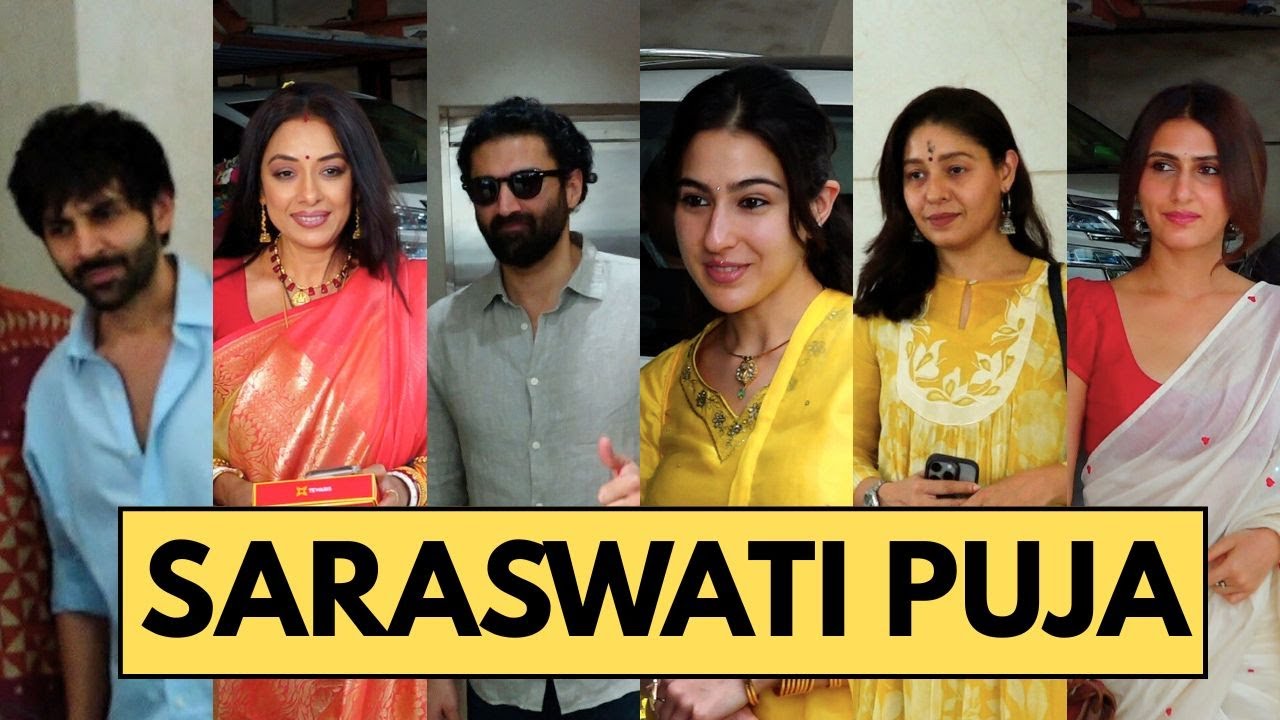 Rupali Ganguly, Kartik Aaryan, Aditya Roy Kapur, Sara Ali Khan & Others For Saraswati Puja