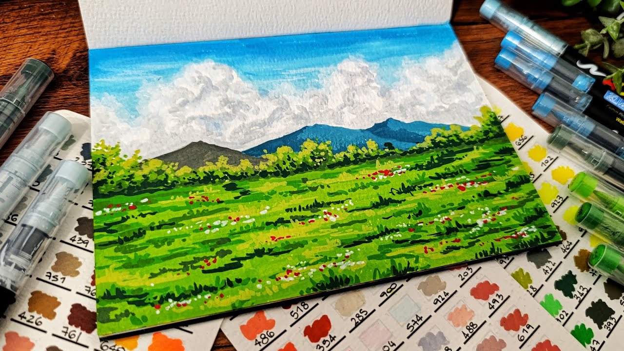 Beginners tutorial Acrylic Markers Landscape 