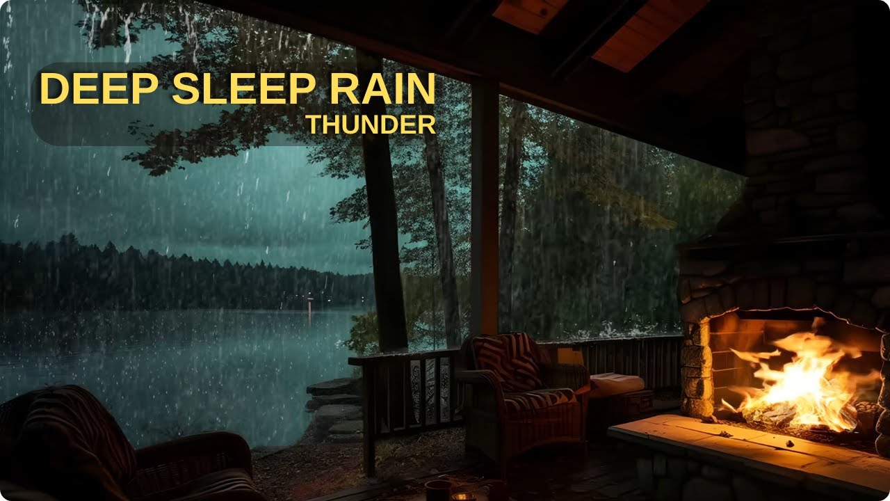 Rain on Cabin Window at Night 🌧 Thunder Sounds for Deep Sleep (5 Hours)
