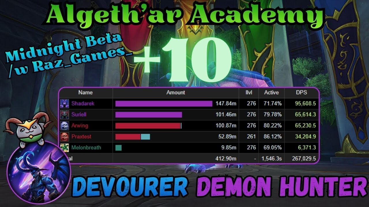 Devourer DH Gameplay | Algeth'ar Academy +10 with @Raz_Games_ | Midnight Beta