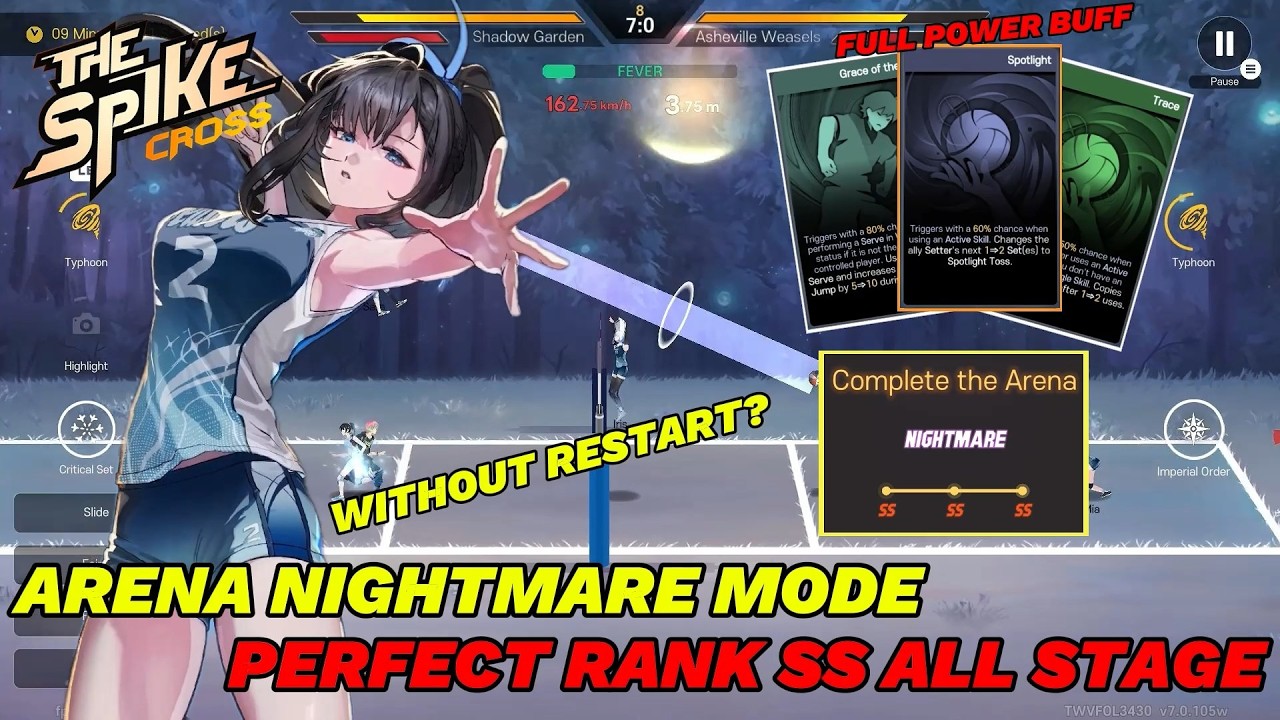 Arena Nightmare Mode Perfect Rank SS All Stage, Full Power Buff & Without Restart? - The Spike Cross