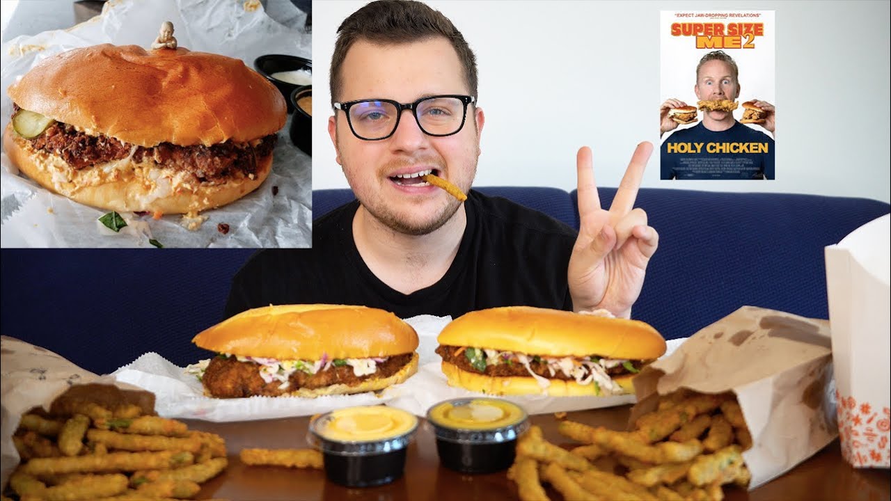 SUPER SIZE ME 2: HOLY CHICKEN | CHICKEN SANDWICH AND FRIED GREENS MUKBANG