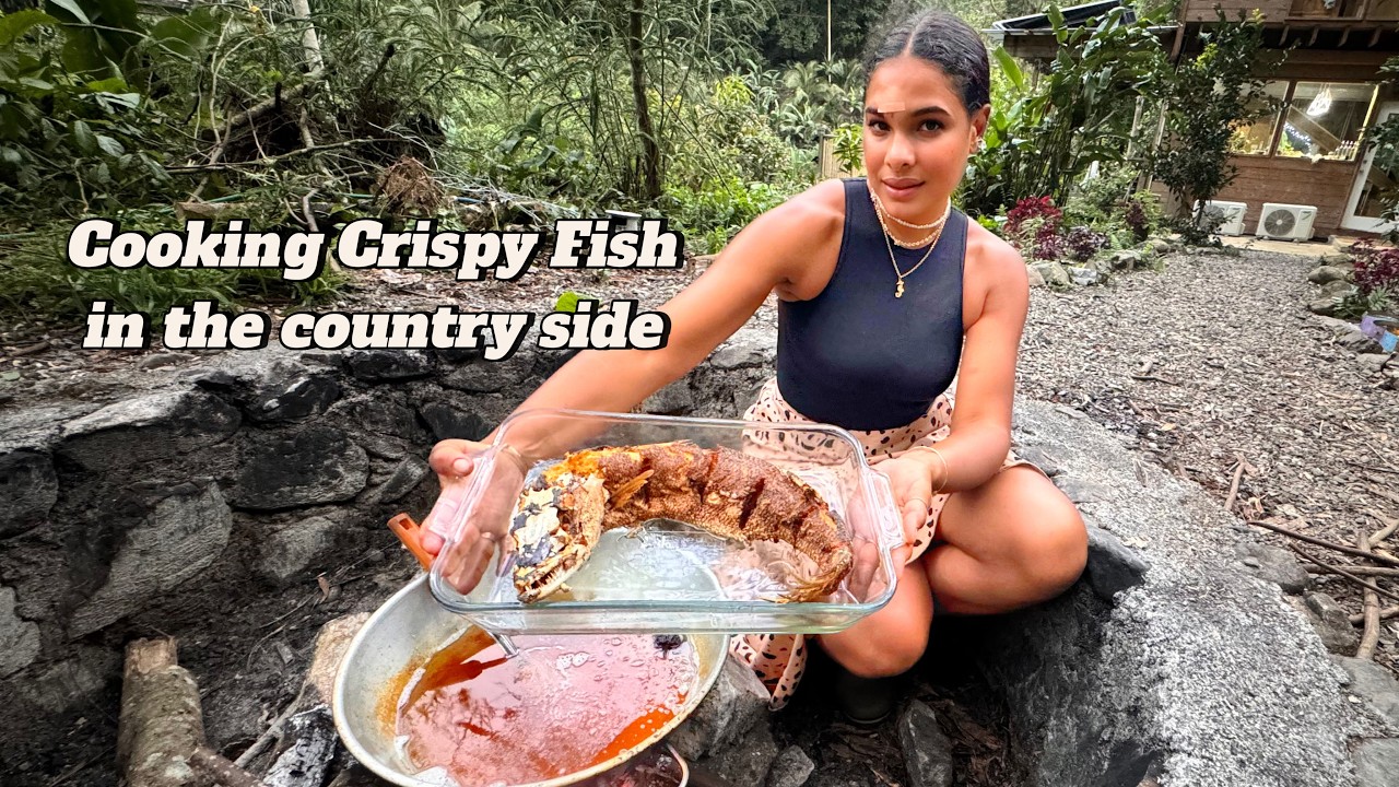 Cooking crispy fish in the countryside Jamaica