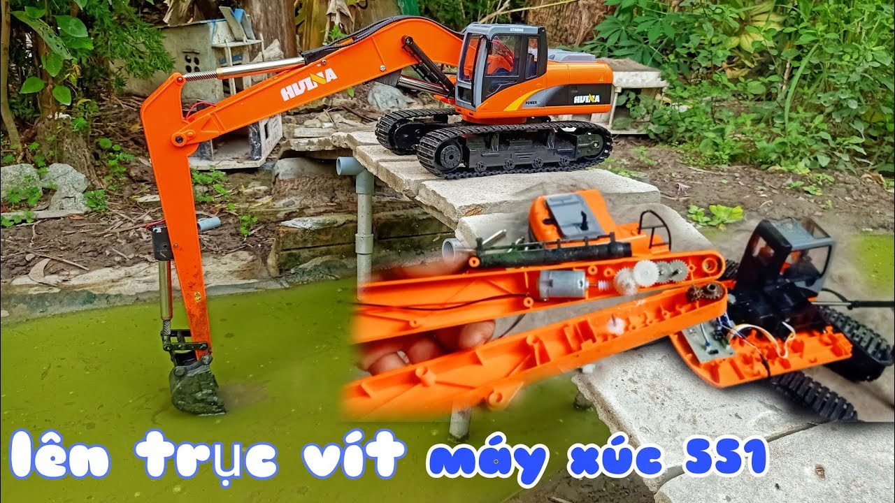 Hướng dẫn độ trục vít xe cuốc huina 551 /hoàng thành test thử sâu ngập cần