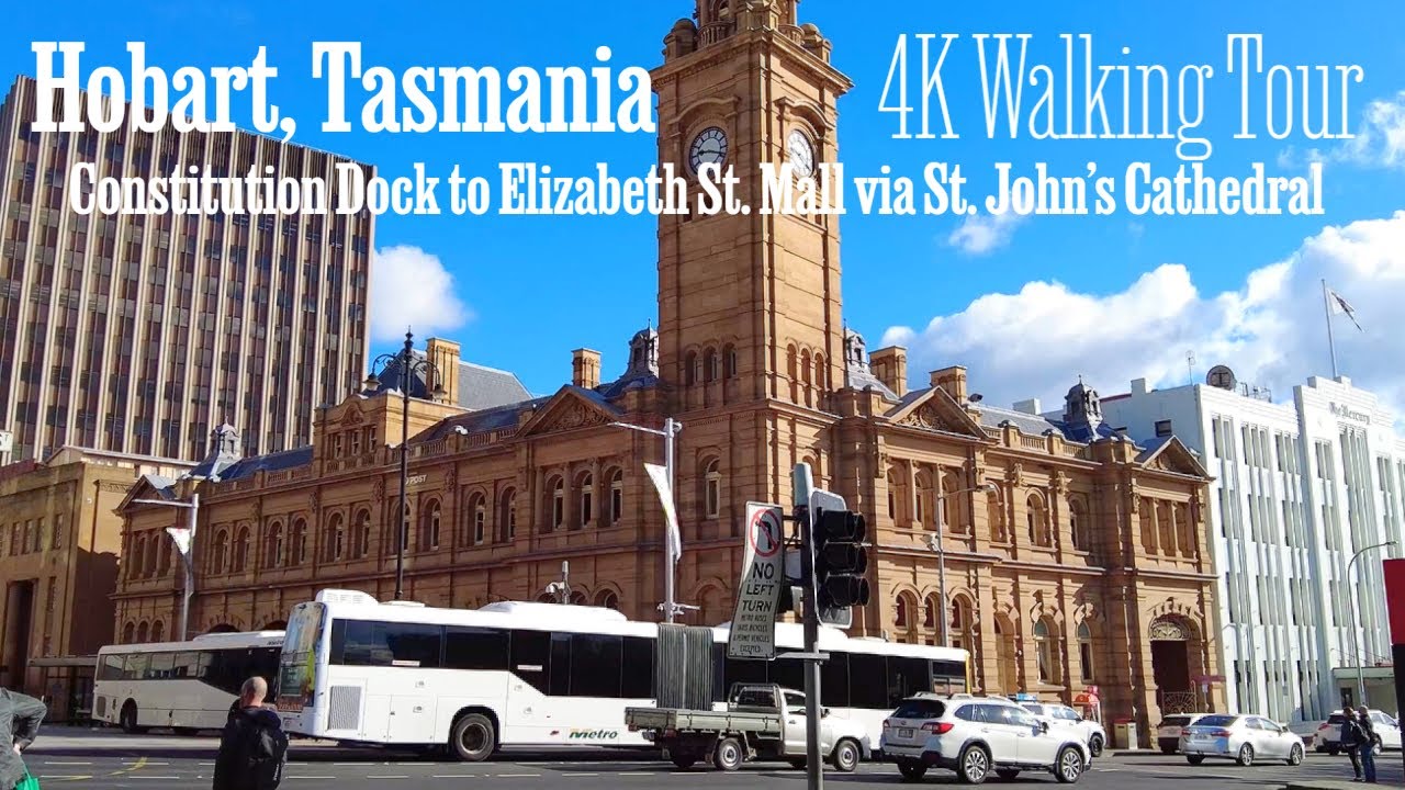 4K Hobart Walking Tour Pt.2 - Constitution Dock to Elizabeth St. Mall via St. John's Church