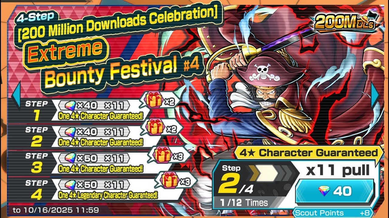 EX Dark Gol D Roger Summons in One Piece Bounty Rush OPBR 200 Million Download Celebration