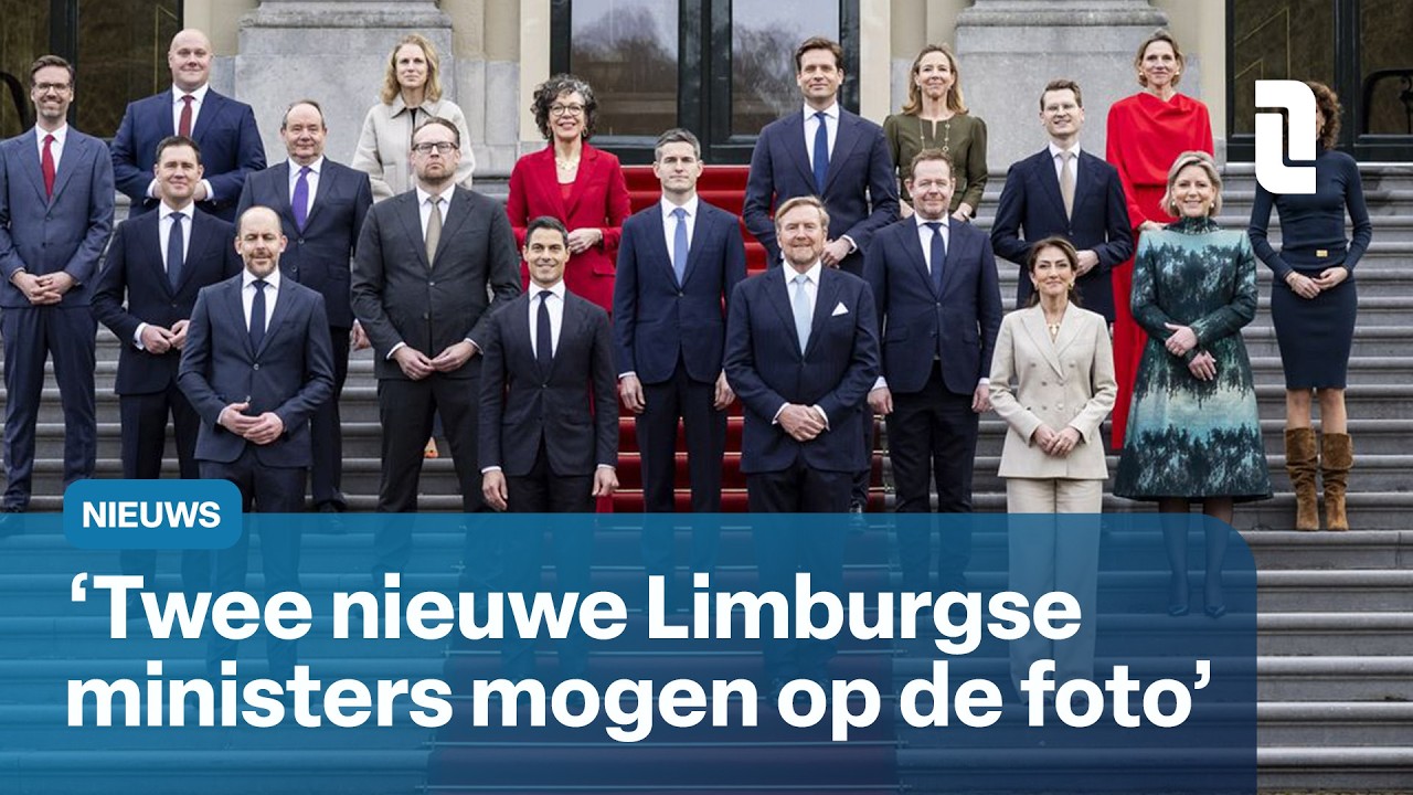 Nieuwe Limburgse ministers vastgelegd op bordesfoto kabinet-Jetten