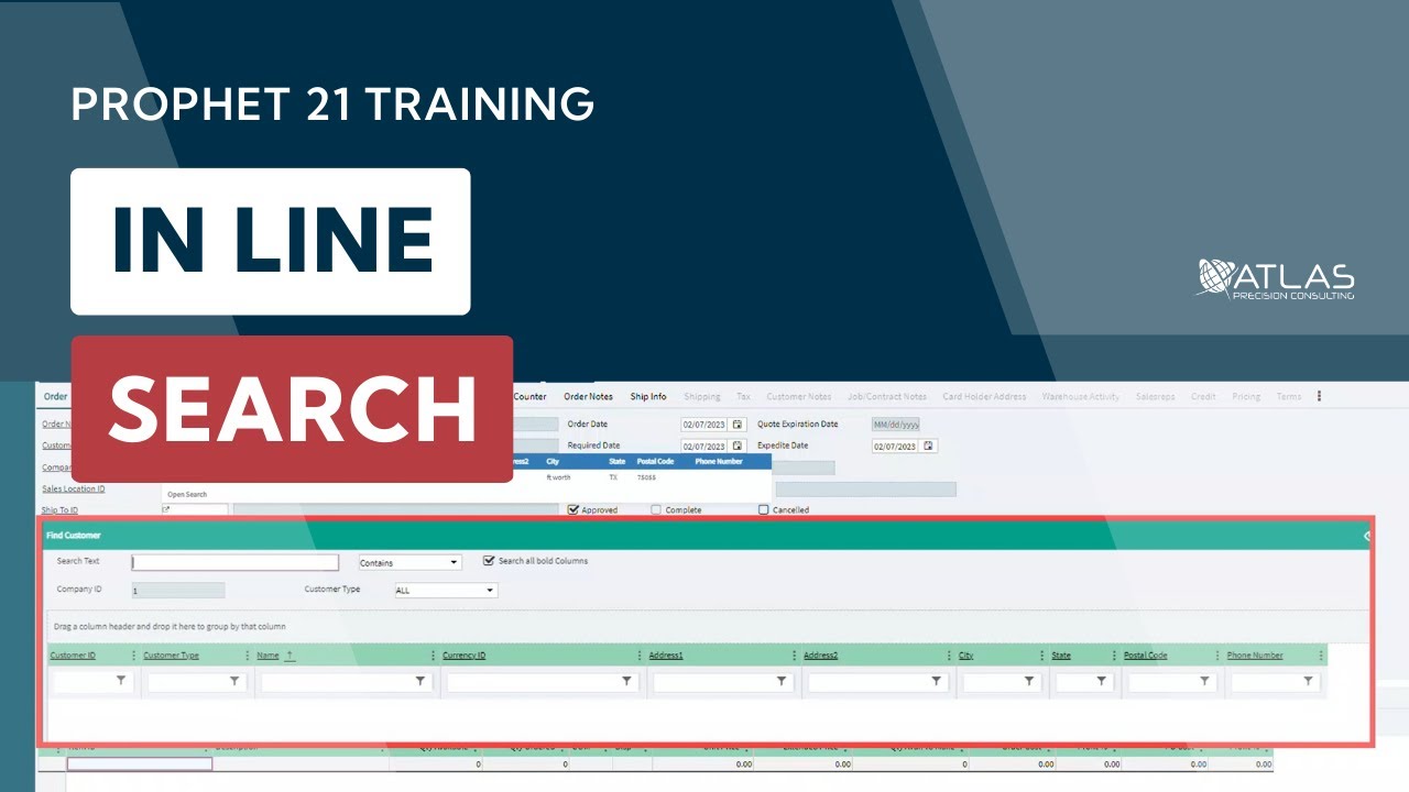 Prophet 21 Training and How To - General: In Line Search
