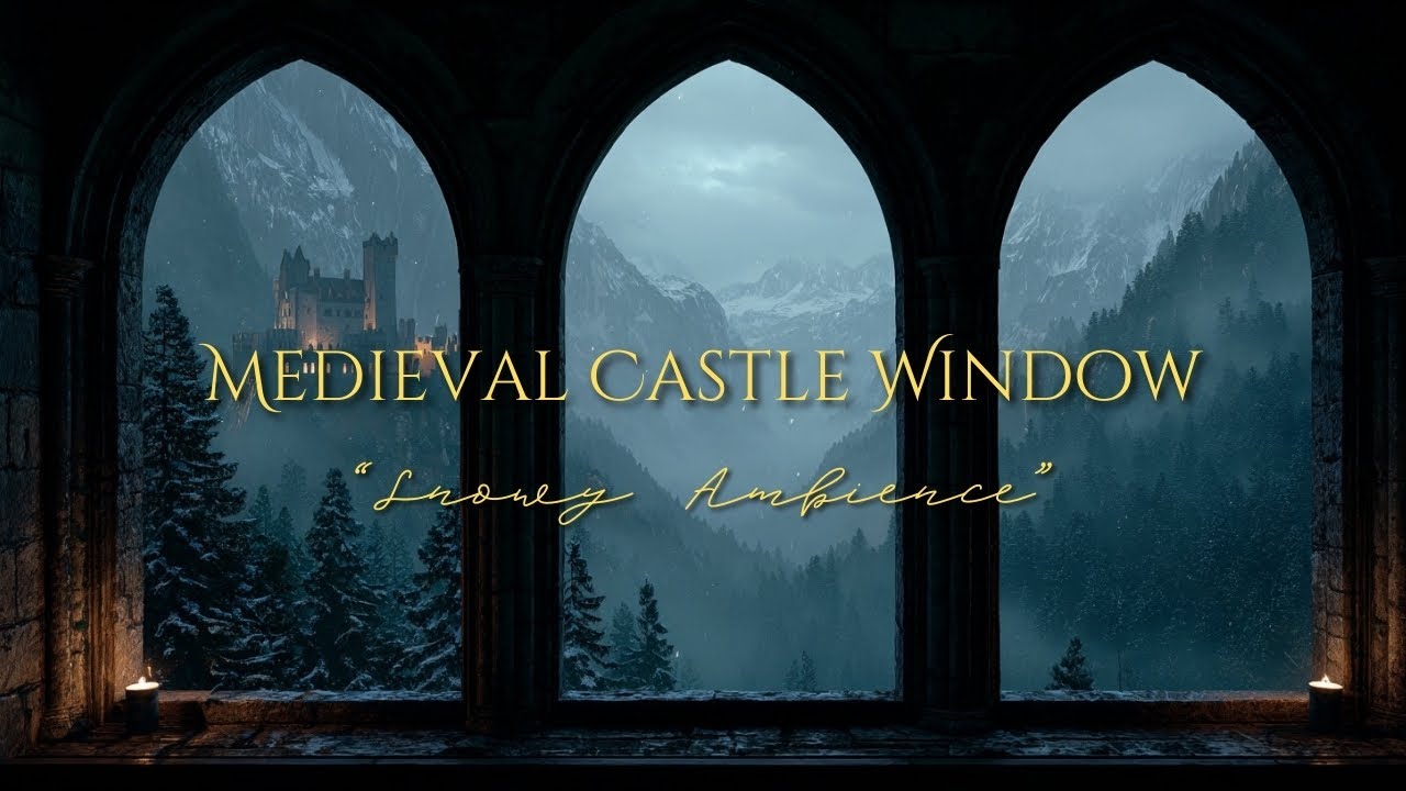 Medieval Castle Snowy Window Ambience • Soft Mystic Music, Quiet Winter Night