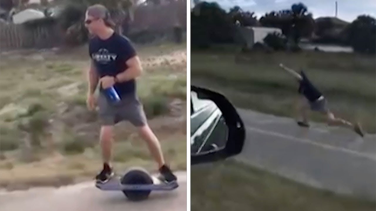 One Wheel Rider Falls Into Pavement