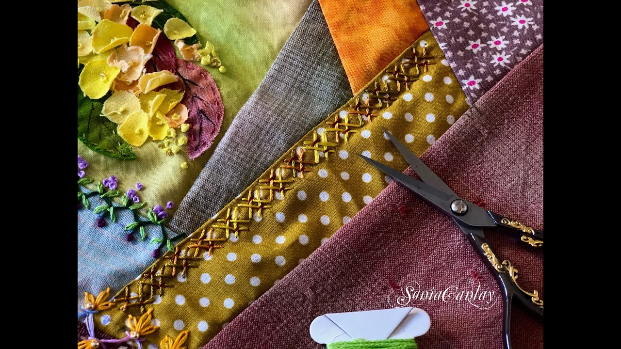 #crazy#quilt# Расшиваем блок декоративными швами