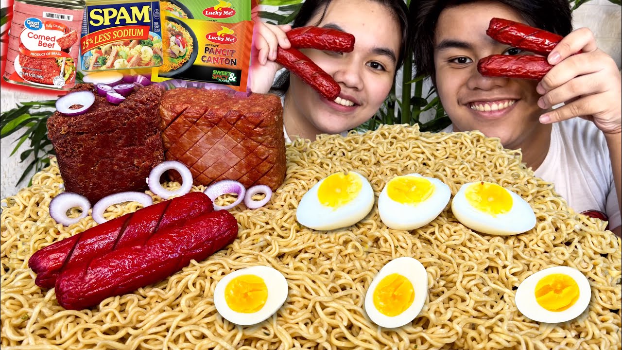 LUCKY ME  PANCIT CANTON, 1 SPAM, 1 CRISPY IMPORTED CORNED BEEF atbp. MUKBANG 2022 PINOY MUKBANG