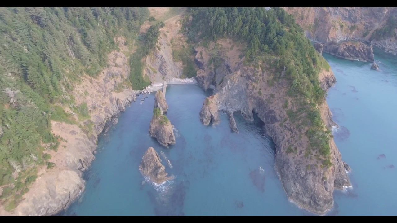 4k aerial view of coast line of Port Orford Oregon
