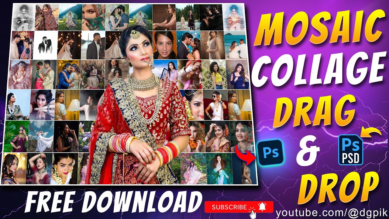 Free PSD Mosaic Collage Photo Frame Design for Photoshop | Drag and Drop Templates
