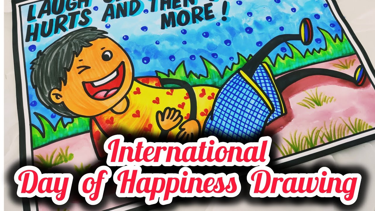 International Day of Happiness Drawing | World Happiness Day Drawing | World Laughter Day Poster