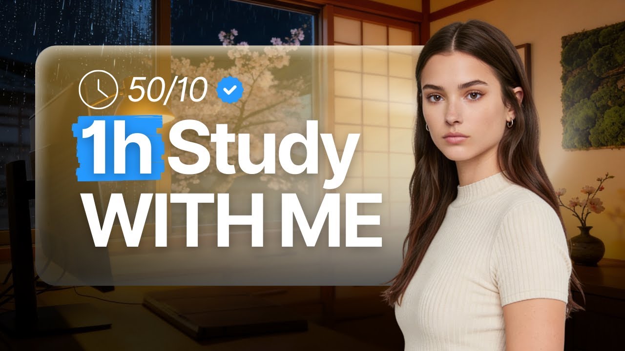 Study With Me (Pomodoro 50/10) | Rainy Night | No Talking | 1 Hour