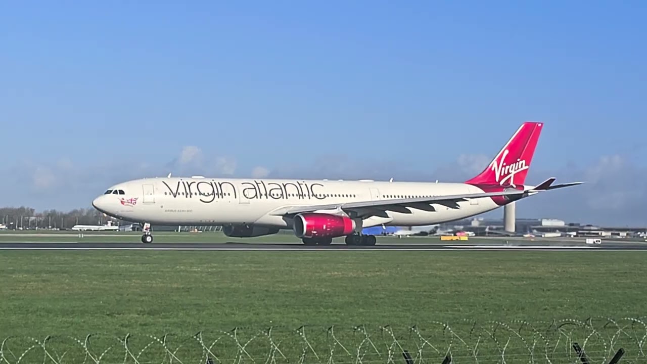 Virgin Atlantic A330 departure an Qatar 777 departure (Manchester Airport)