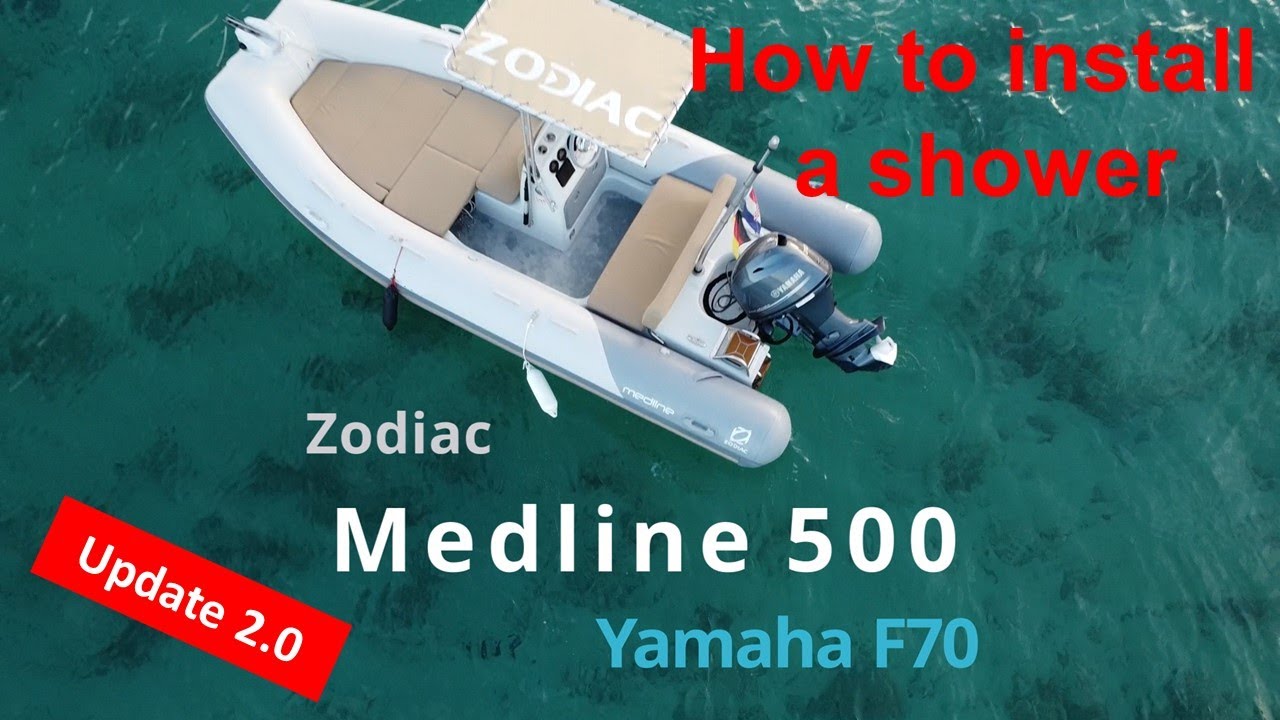Boat shower for RIB, Zodiac Medline 500 Yamaha F70 T-Top, storage, glove compartment
