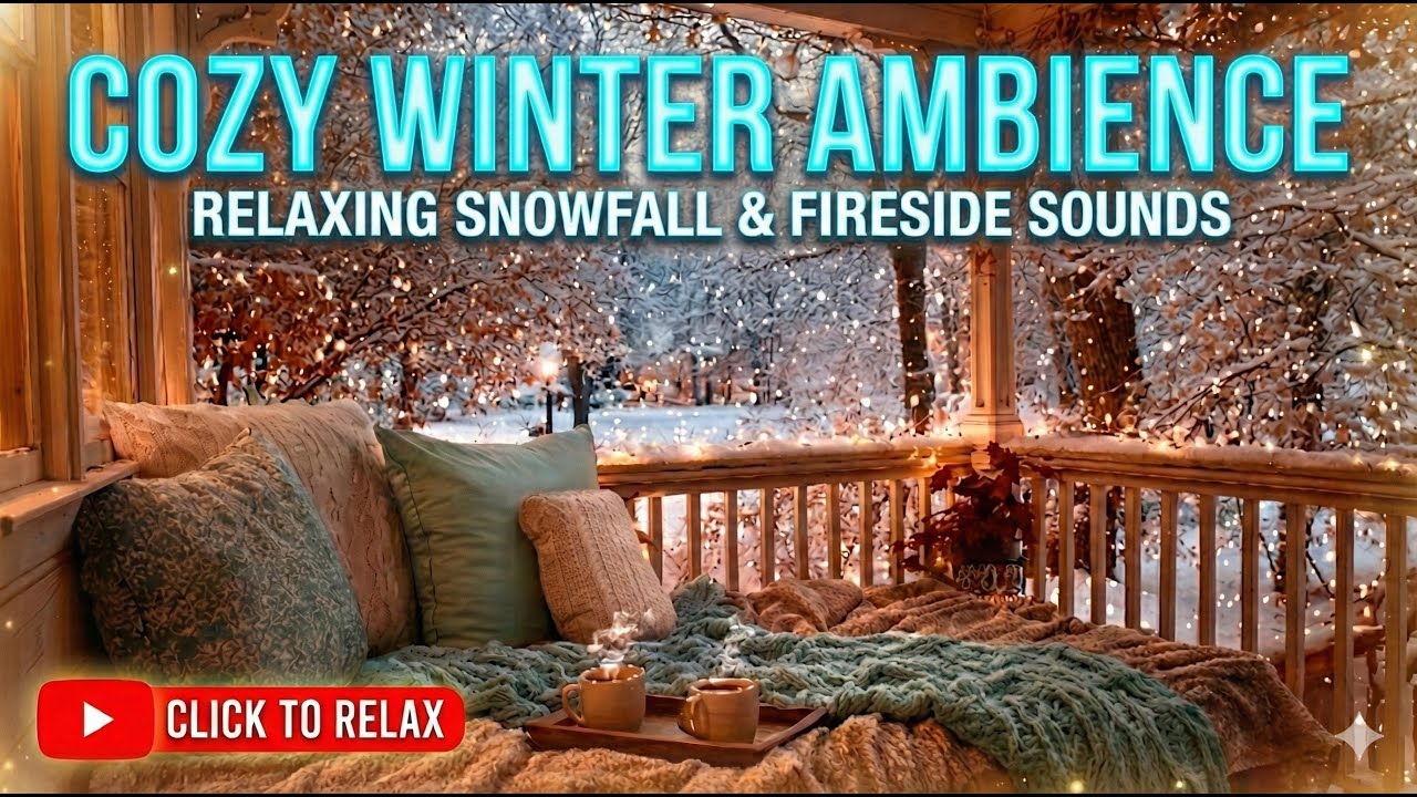 Winter Porch Retreat: Cozy Snowfall Ambience