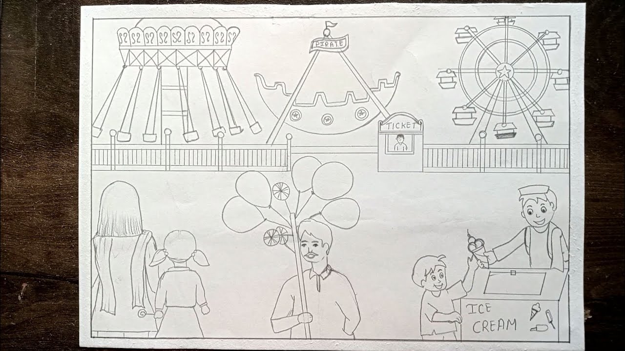 How to draw fun fair scenery drawing. Fun fair drawing. Fair drawing. Mela drawing. easy drawing.