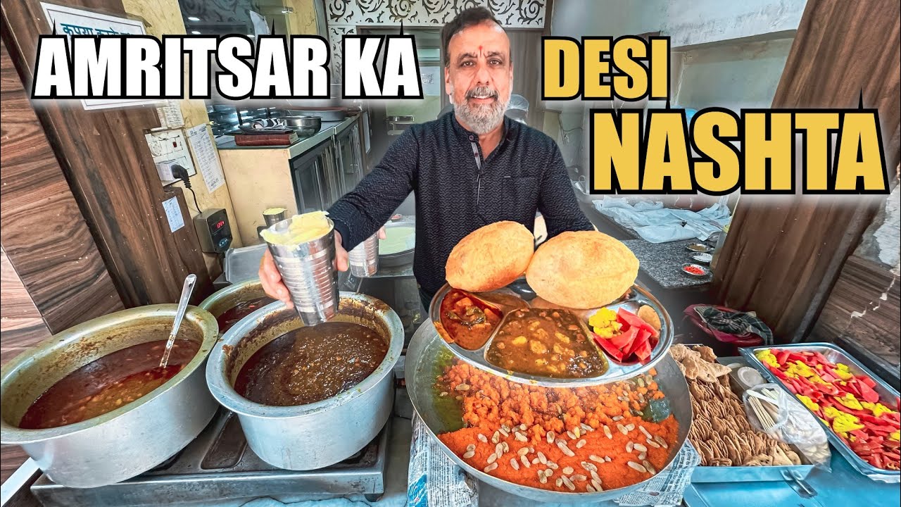 Best Breakfast in Amritsar |  Desi Ghee Ka Halwa, Lassi, Poori Cholley | Amritsar Street Food