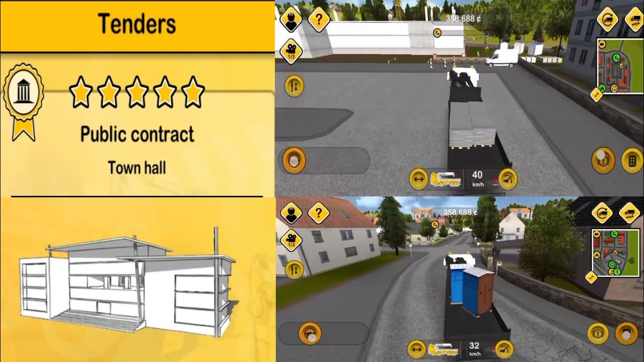 Construction Simulator 2014 - Gameplay - Tenders - Town hall-Get the formwork & Deliver the toilets