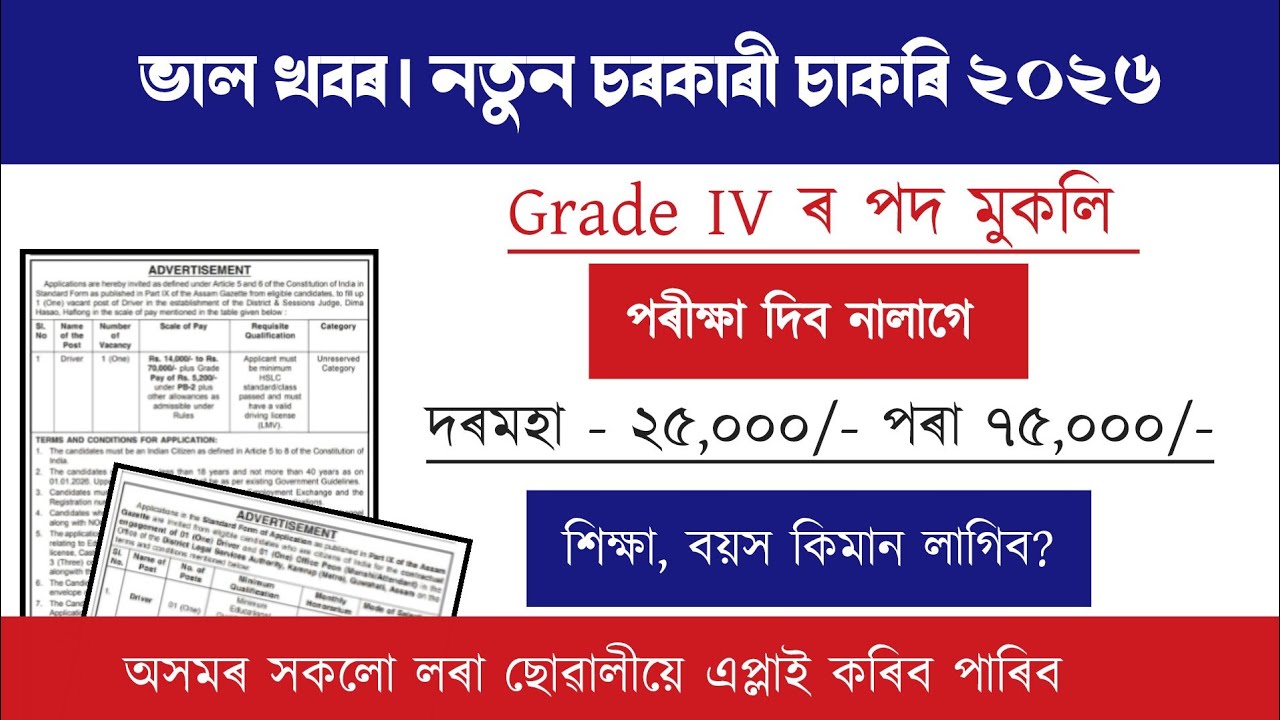 Assam Grade III & IV Recruitment ।&zwnj; পৰীক্ষা দিব নালাগে | Job Vacancy 2026 | Assam Job Vacancy 2026