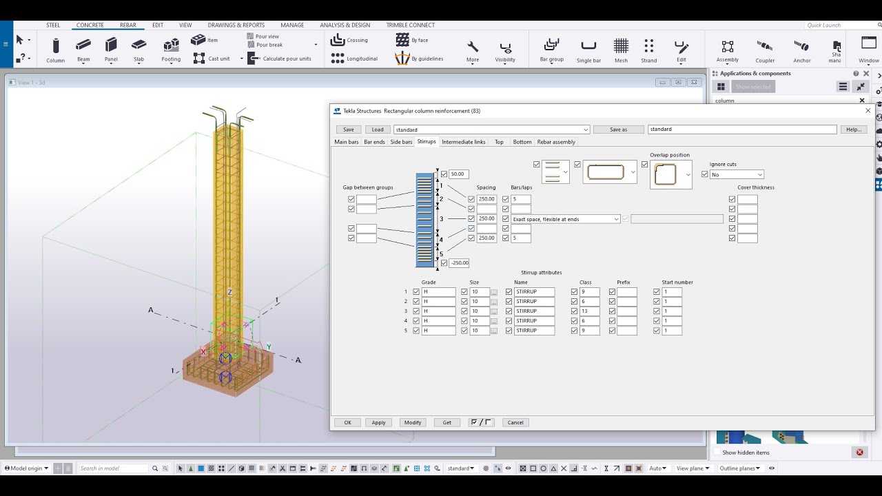 Tekla Structures 2022: Pad foundation & column reinforcement