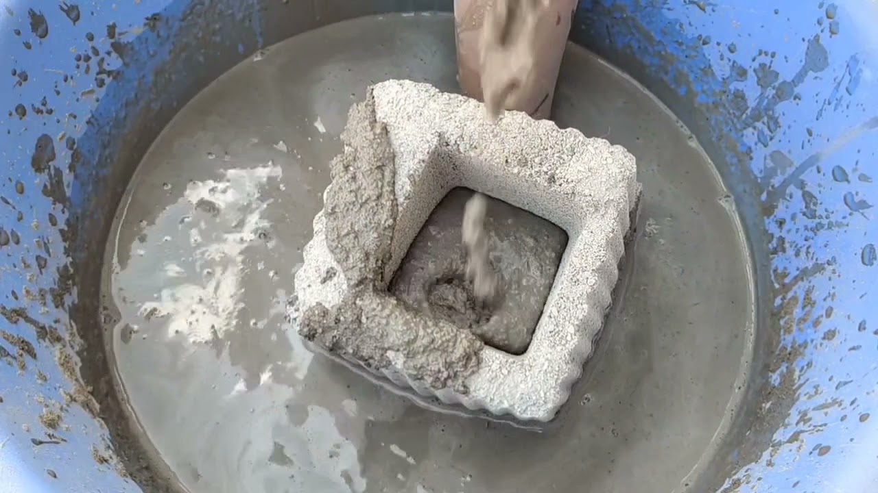 Huge soft blocks of grainy sand cement crumbling in lots of water 💦 mouth watering🤤 paste play