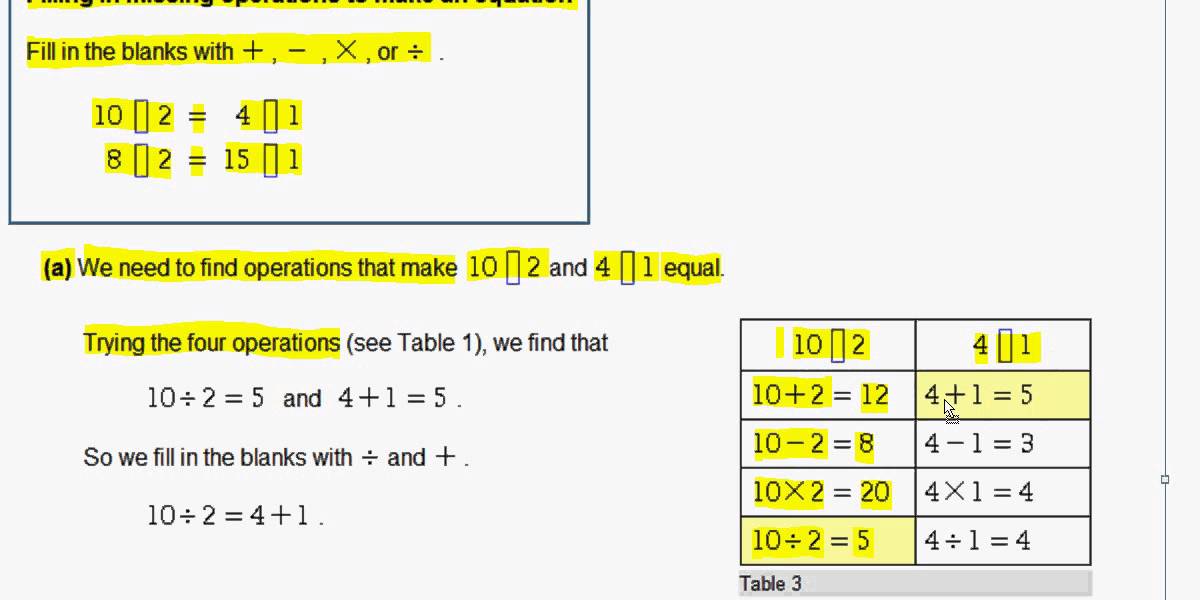 Filling in missing operations to make an equation