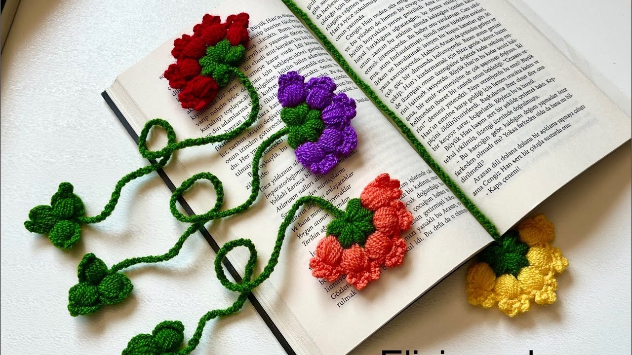 Easy crocheted puff flower bookmark/puf çiçekli tığ işi kitap ayracı