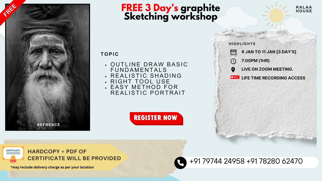 [Day 2] 3-Day GraphitevSketching portrait Workshop 9Jan to 11Jan 26 - kalaa house