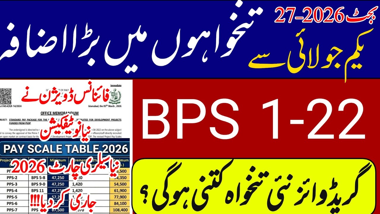 BPS 1-22 grade new salary chart 2026 || salary and pension increase in budget 2026-27