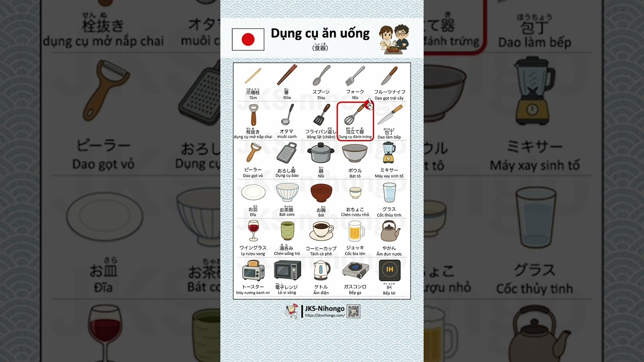 30 Từ vựng tiếng Nhật về Dụng cụ ăn uống（食器）