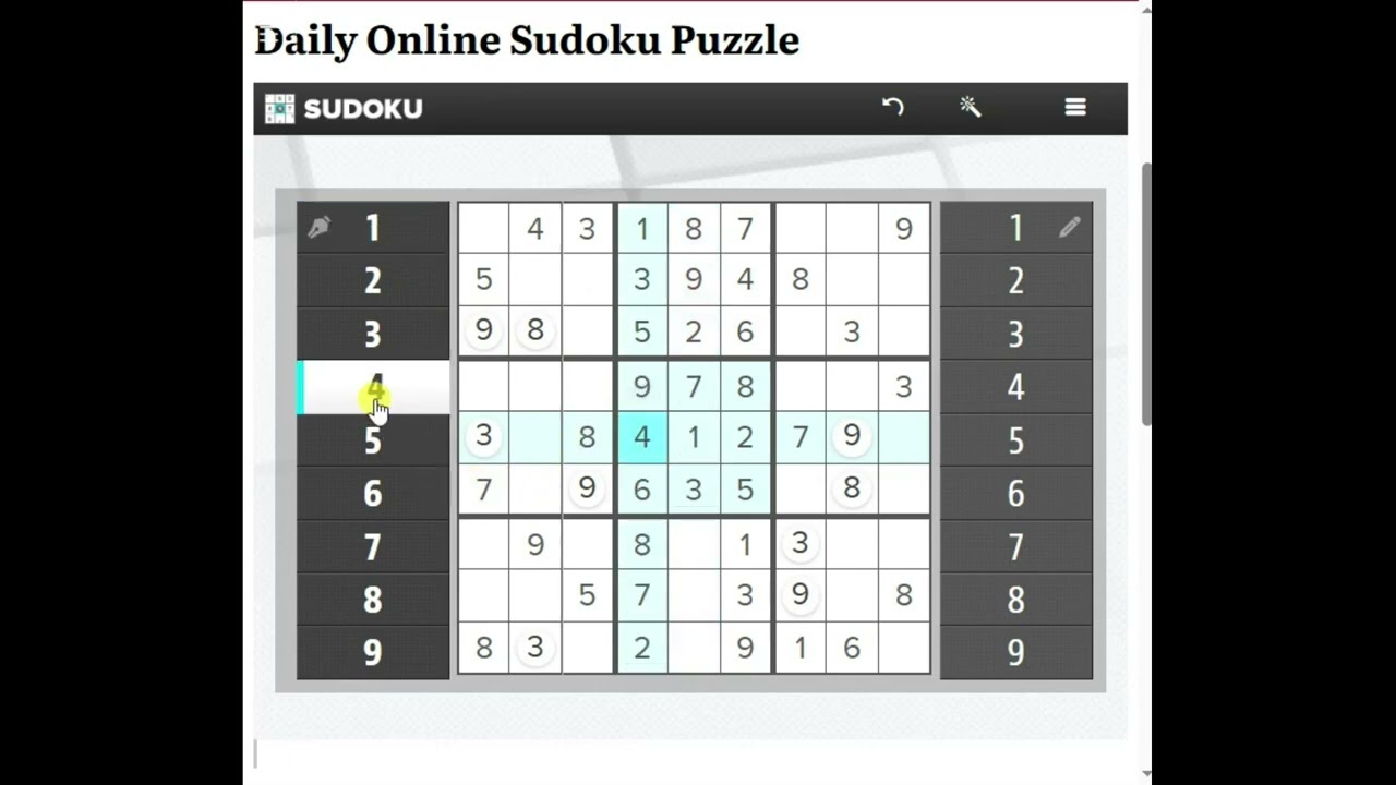 Washington Times Sudoku Difficult Jan 22,2026 華盛頓郵報困難數獨2026年1月22日