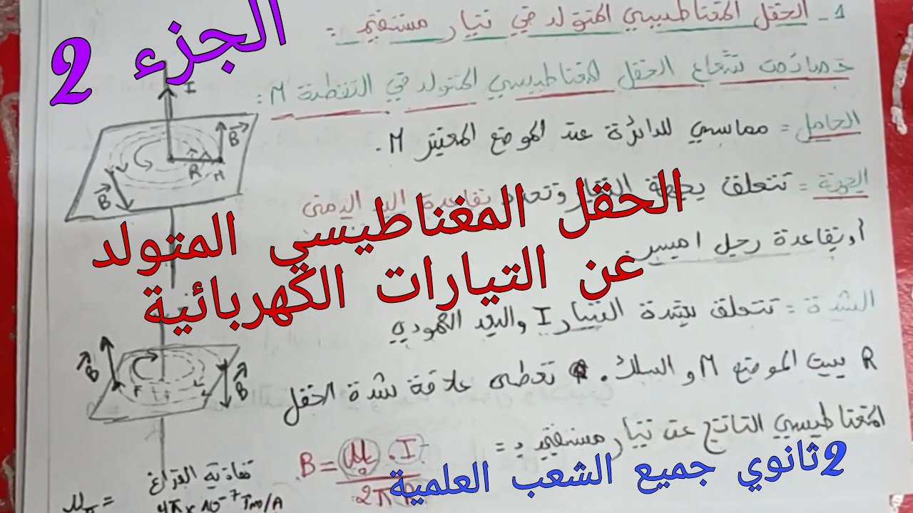 الحقل المغناطيسي المتولد في التيارات الكهربائية 2ثانوي جميع الشعب العلمية الجزء 2