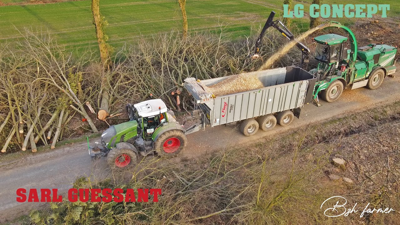 🌳 Un chantier de broyage avec un Albach diamant 2000 / 2 Fliegl au transport / SARL Guessant